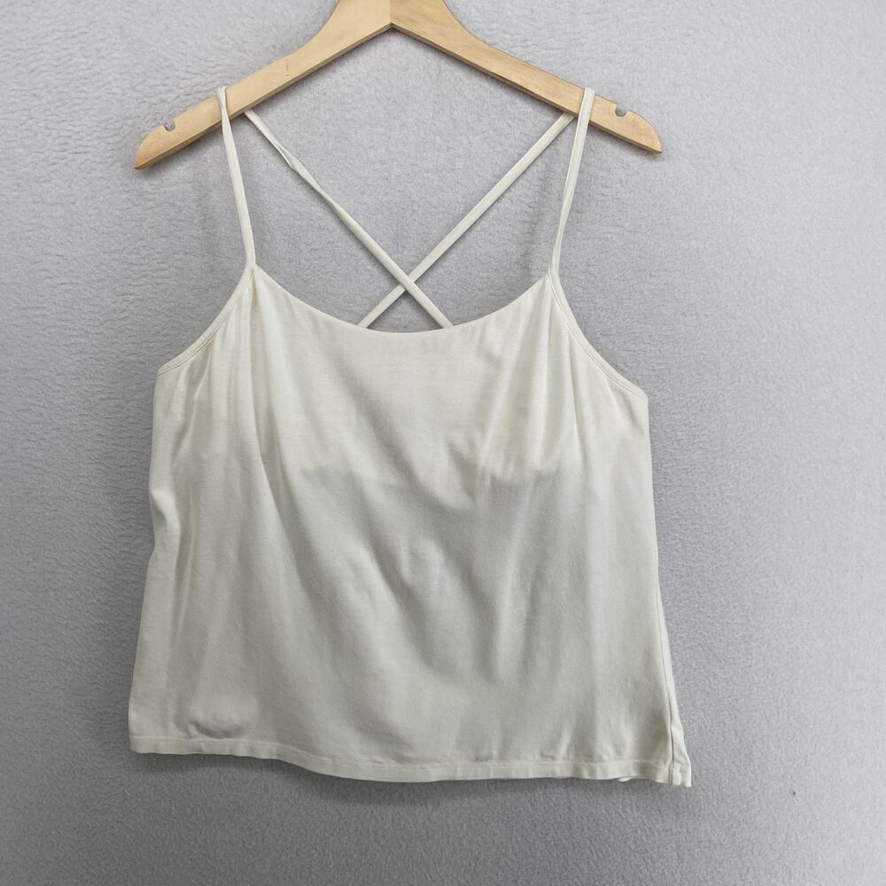 EILEEN FISHER Tank Top PL Organic Cotton Jersey Cross Back Shelf Bra White USA
